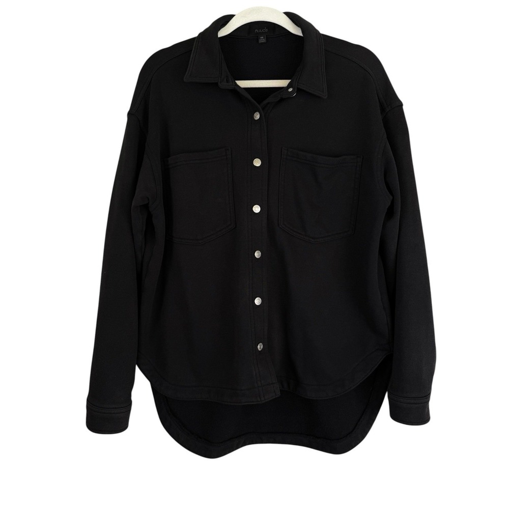Nuuds Weekend Black Wash French Terry Button Down Lounge Sweater Women's Size XS